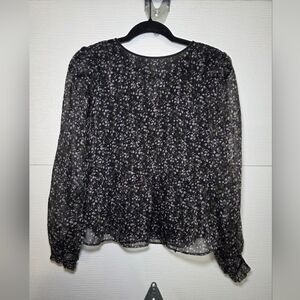 LOFT Black Semi-Sheer Floral Peplum Blouse